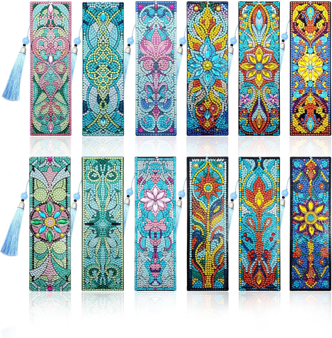 12-Piece DIY Diamond Art Bookmarks Kit – 5D Acrylic Dotz Rhinestone Floral Bookmarks for Adults, Women, Beginners with Tassels, Diamond Painting Craft Supplies
